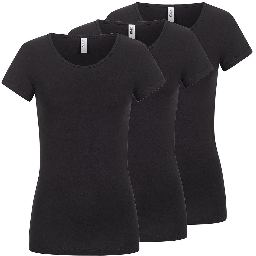 ONLY Damen T-Shirt Onllive Love Life Basic Damenshirt XS 3er Pack Schwarz (Black), XS 3er Pack Schwa