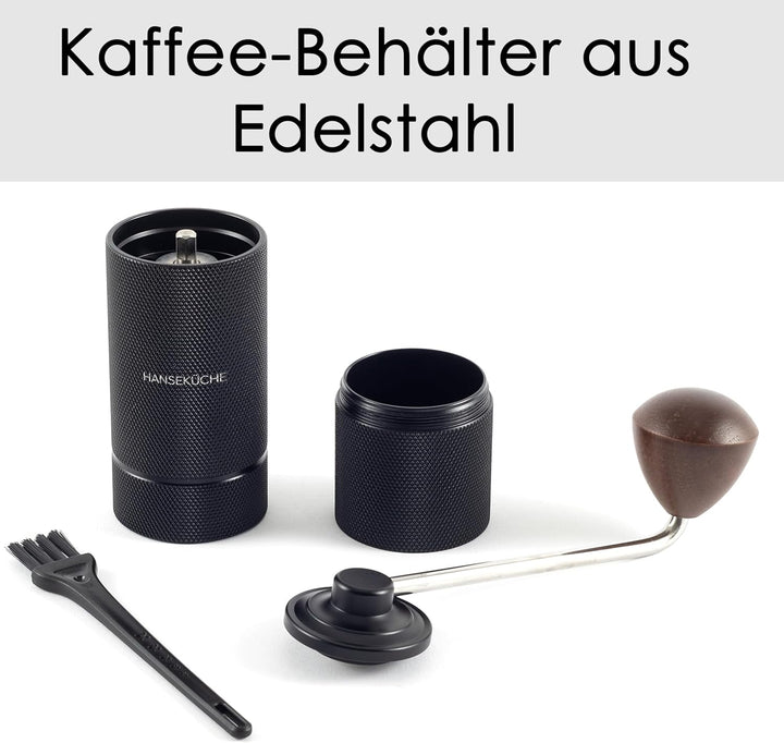 Hanseküche Kaffeemühle - Manuelle Kaffeemühle mit Präzisions-Edelstahlmahlwerk und Holzgriff - Kegel