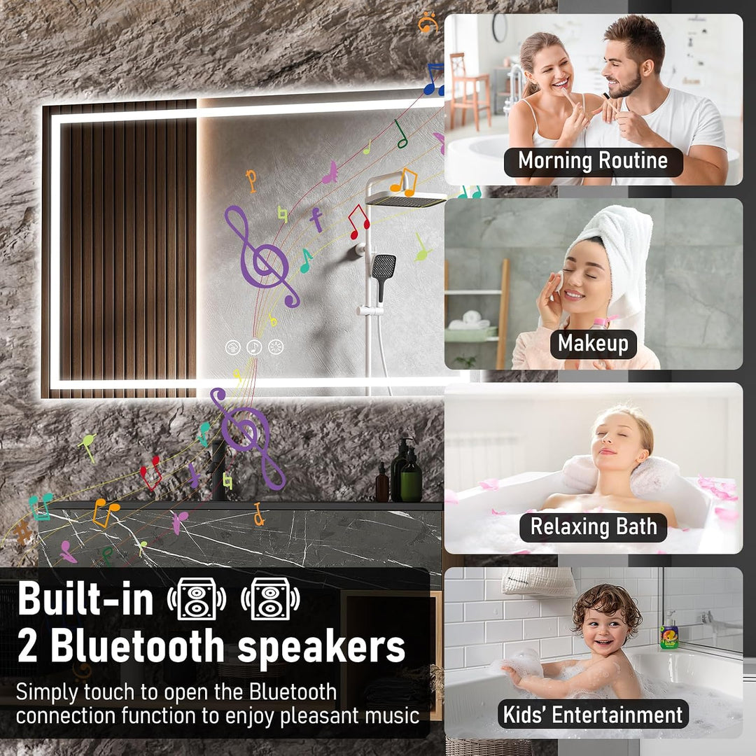 Ratsamee Badspiegel mit Beleuchtung LED, 100x70cm Bluetooth Spiegel mit Light, Wandspiegel mit Front