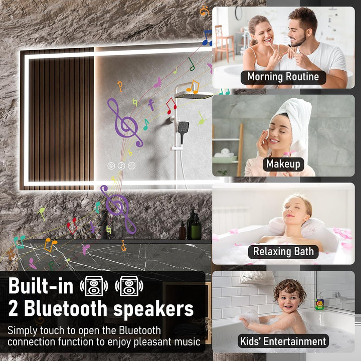 Ratsamee Badspiegel mit Beleuchtung LED, 100x70cm Bluetooth Spiegel mit Light, Wandspiegel mit Front