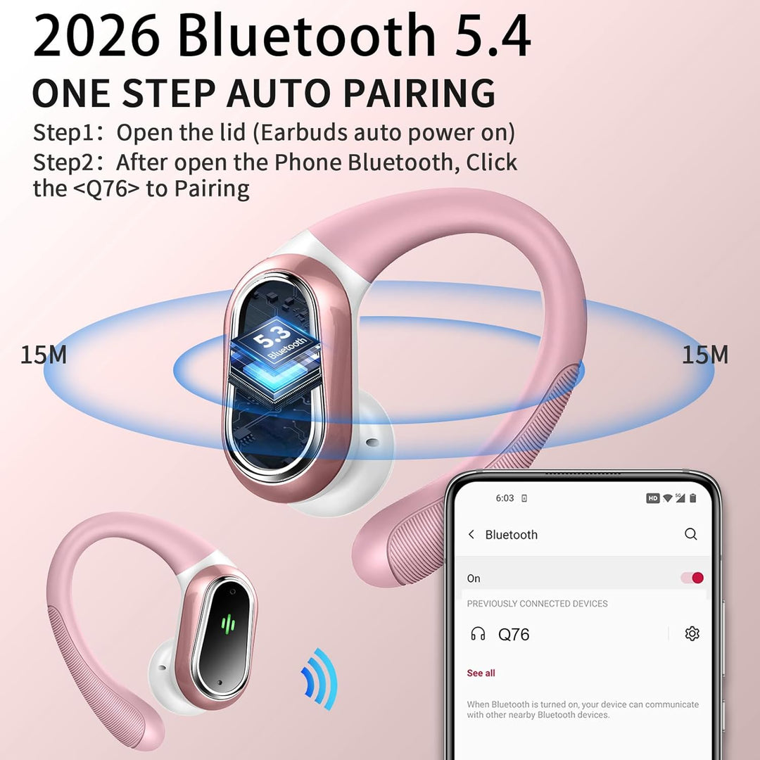 Rolosar Bluetooth Kopfhörer, Kopfhörer Kabellos Bluetooth 5.4 Sport tiefer Bass, 50 std Spielzeit In