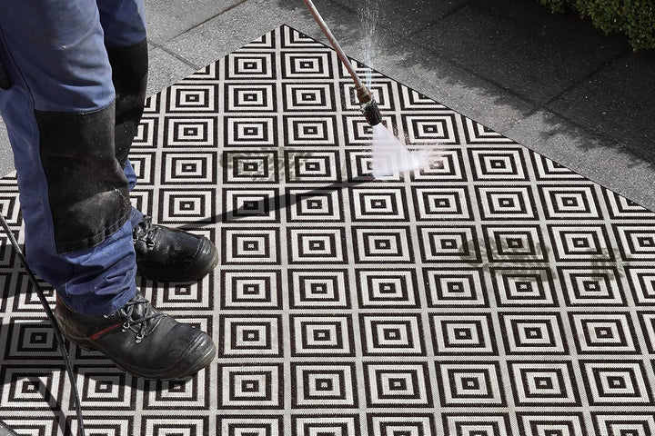NORTHRUGS In- und Outdoor Teppich Karo 80x200cm - Wetterfest Modern Geometrisches Muster Kariert All