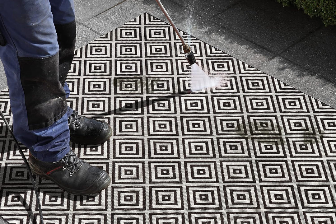 NORTHRUGS In- und Outdoor Teppich Karo 80x200cm - Wetterfest Modern Geometrisches Muster Kariert All