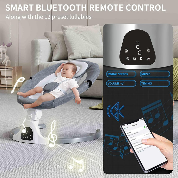 Bluetooth-Baby-Schaukel für Säuglinge, 5 Geschwindigkeit Musik-Lautsprecher mit 12 voreingestellten