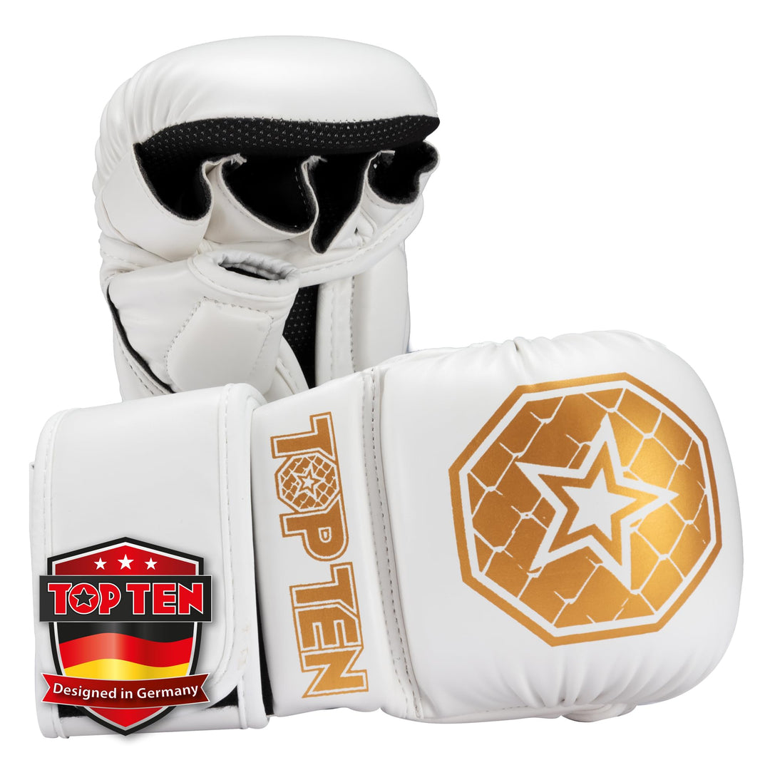 TOP TEN MMA Sparringhandschuhe Contender | MMA Amateur Handschuhe Weiss-gold S, Weiss-gold S