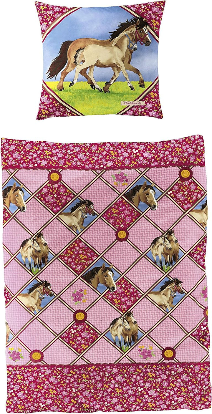 Bierbaum Bettwäsche Pferdefreunde 2343, Renforcé, Made in Germany, pink 01, 135 x 200 cm