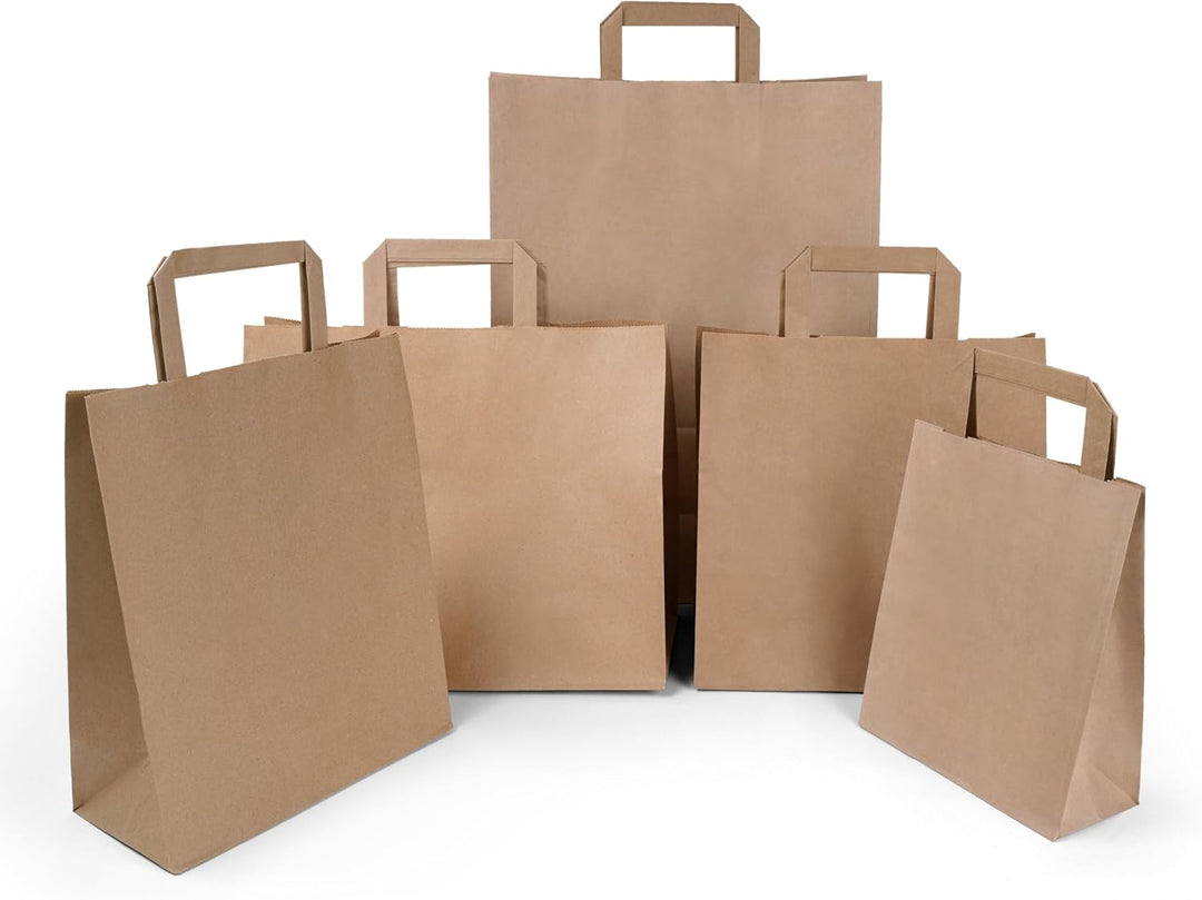 Inoverse Papiertüten mit Henkel 22+10x36 cm, Papiertragetaschen 250 Stück | Papiertaschen, Kraftpapi