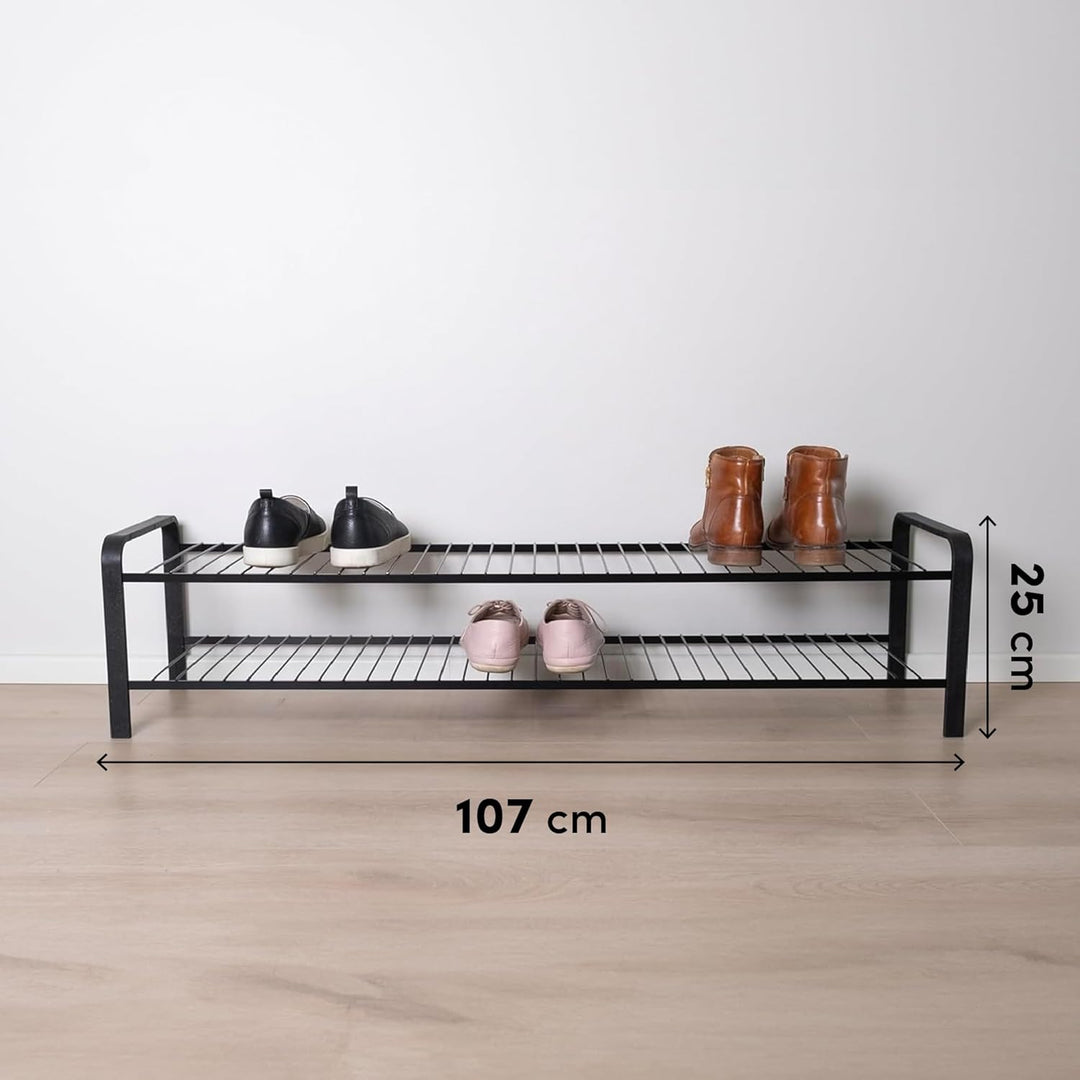 LM 393 Schuhregal Schwarz 107cm breit, Schuhablage schmal mit 2 Ebenen, offen, schwarz Schwarz 2 Ebe