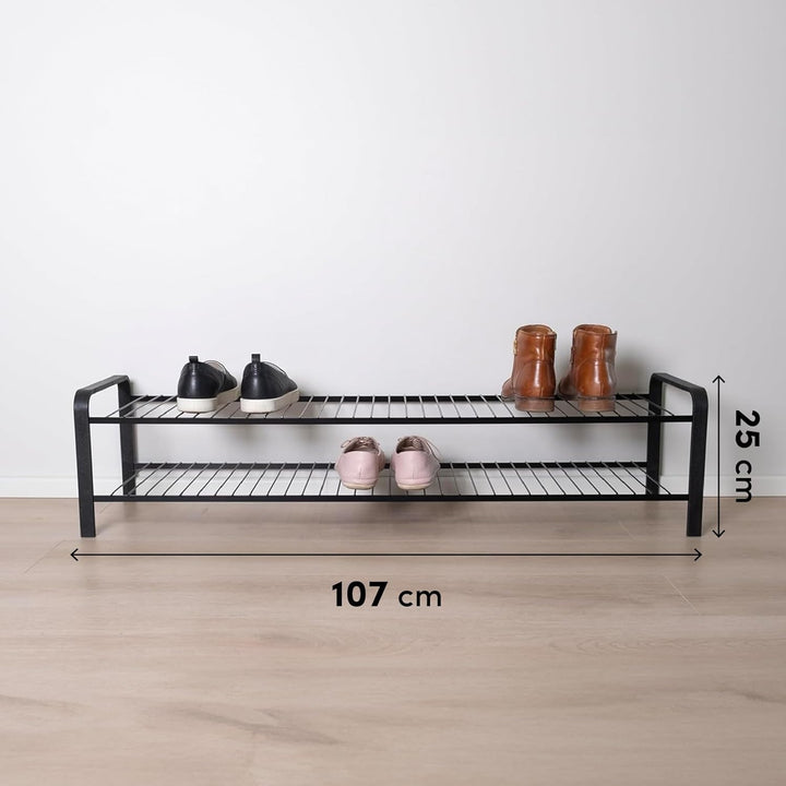 LM 393 Schuhregal Schwarz 107cm breit, Schuhablage schmal mit 2 Ebenen, offen, schwarz Schwarz 2 Ebe