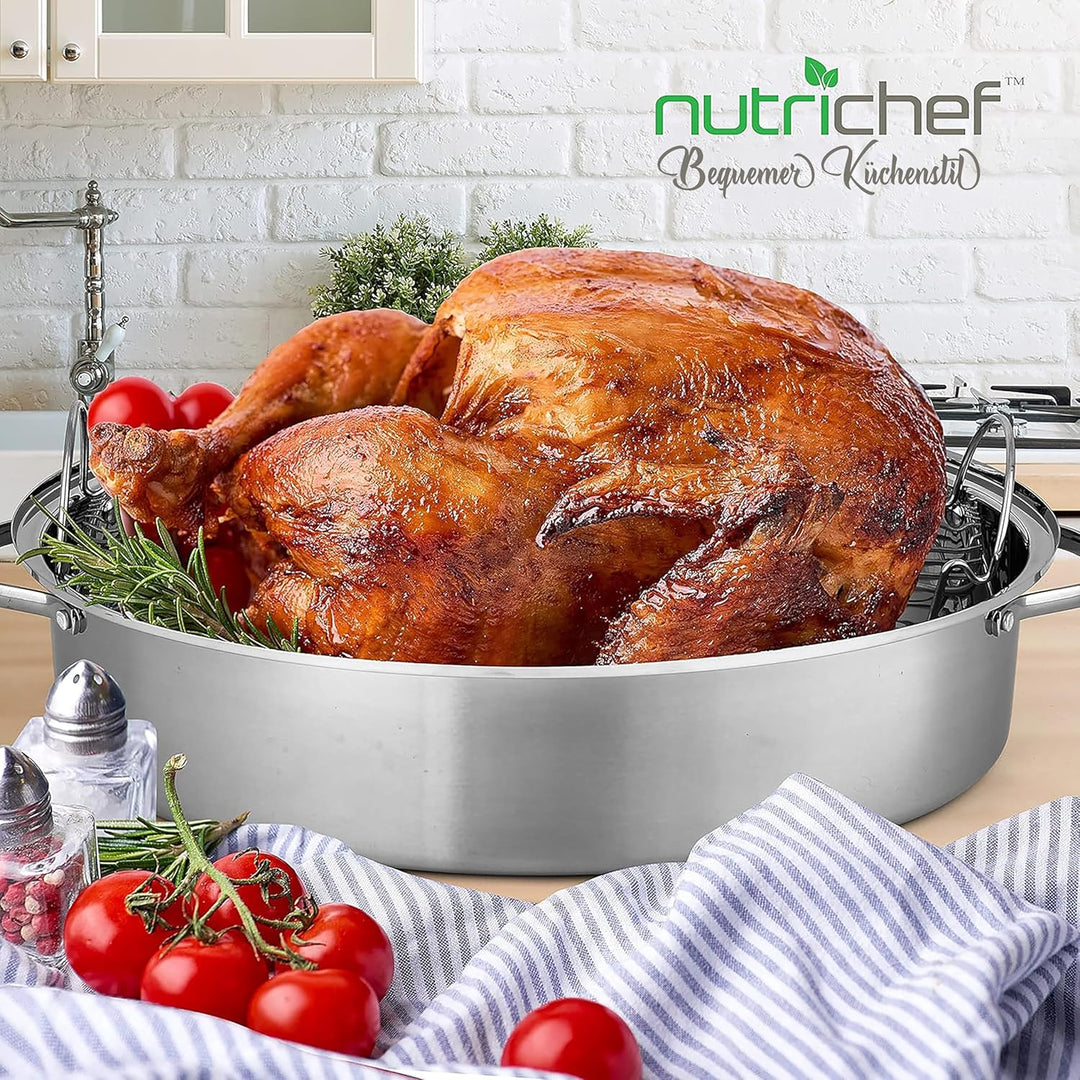 Nutrichef Bräter, Bräter Gusseisen, 50 cm- Bräter mit Deckel Backofengeeignet, Bräter Induktion, Sch