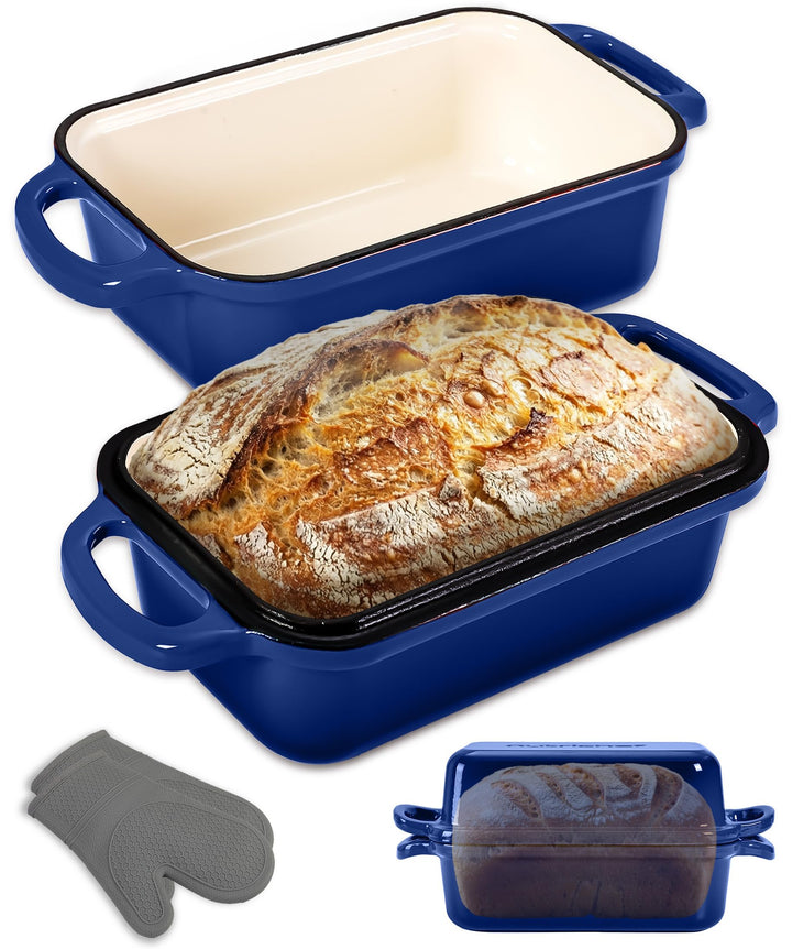 NutriChef Gusseisen Topf - Brotbackform mit Deckel - 22,9 cm Kastenform für Sauerteigbrot, emaillier