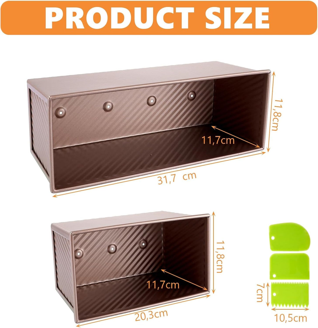 2 Stück Toastbrot Backform mit Deckel 1000g und 450g, Kastenform mit Deckel aus Kohlenstoffstahl, An