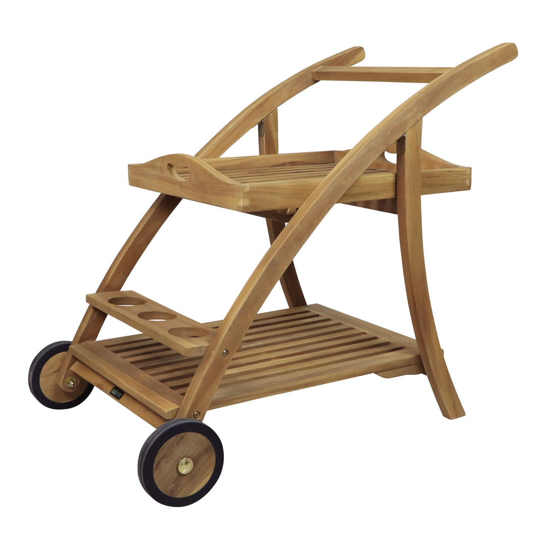 AXI Adi Servierwagen aus Teak Holz mit abnehmbarem Tablett & Flaschenhalter | Küchenwagen mit Rollen