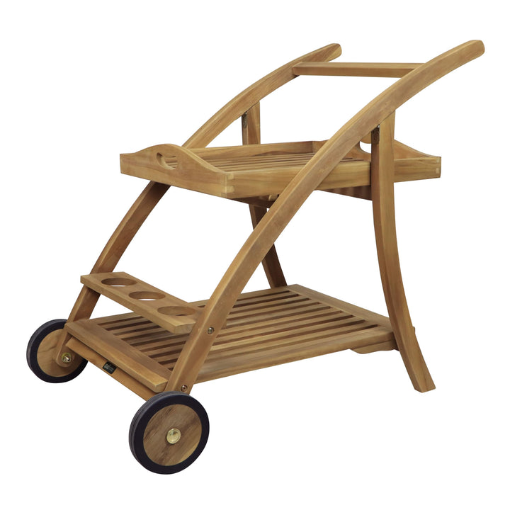 AXI Adi Servierwagen aus Teak Holz mit abnehmbarem Tablett & Flaschenhalter | Küchenwagen mit Rollen