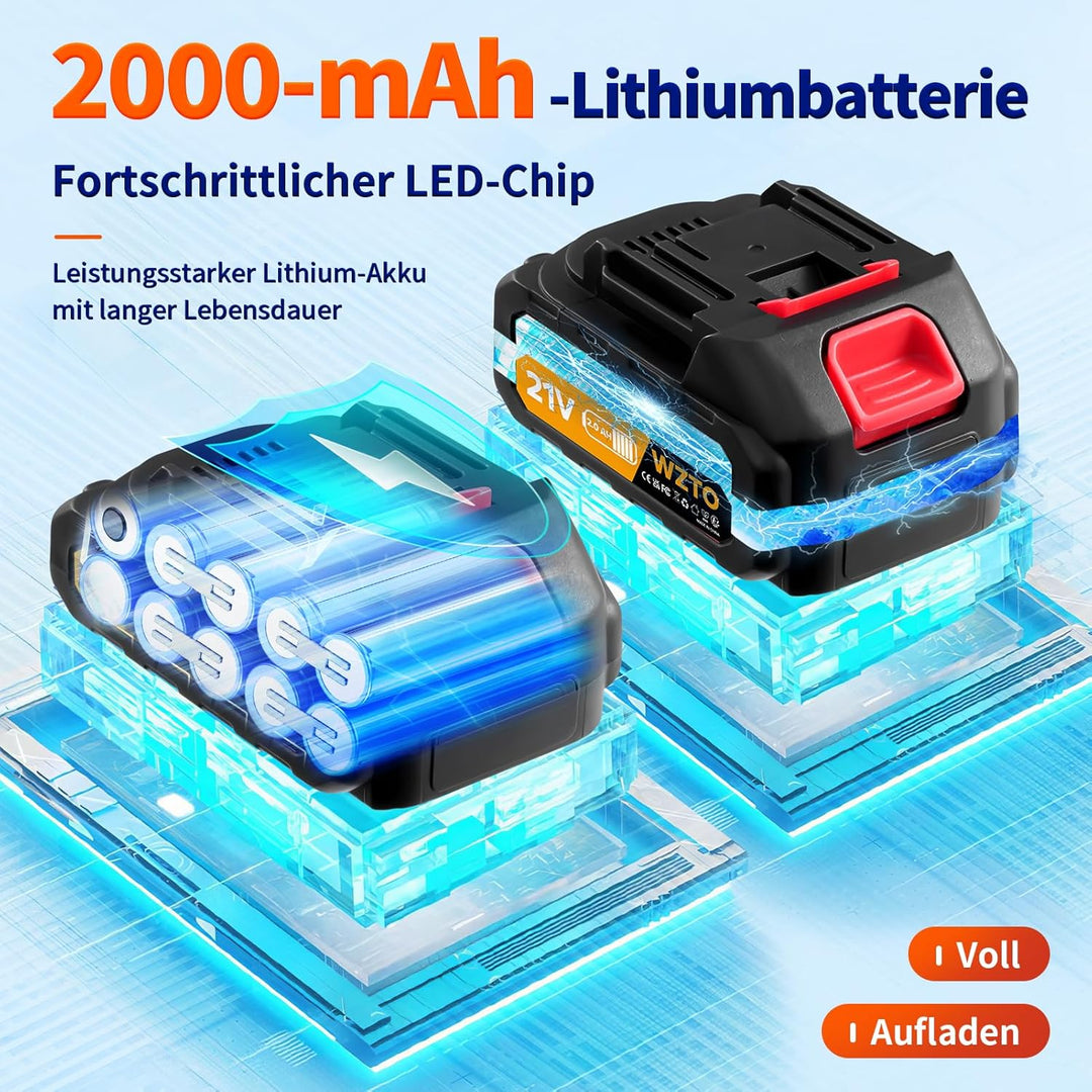 Akku Hochdruckreiniger, 21V 60Bar Mobile Akku-Hochdruckreiniger mit 2 Akkus, 3-in-1 Düse, 5m Schlauc