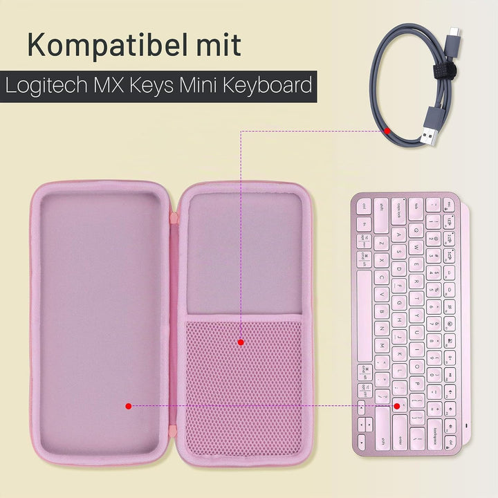 Lebakort Hart Schutzhülle Etui für Logitech MX Keys Mini Kompakt Tastatur Rosa MX Keys Mini Tasche,