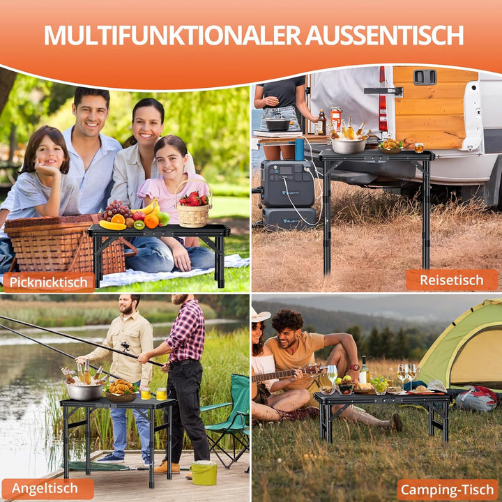 FUNYKICH Klapptisch aus Kunststoff 58x40cm, wasserdichter Campingtisch mit 3-Fach höhenverstellbar,