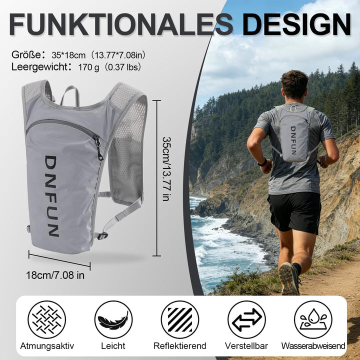 DNFUN Laufweste Damen Herren,verstellbare Trinkweste mit 1.5L Trinkflasche,5L Running Vest Trinkruck