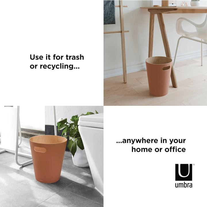 Umbra Woodrow Abfalleimer – Zweifarbiger Holz Papierkorb für Büro, Badezimmer, Wohnzimmer und Mehr,