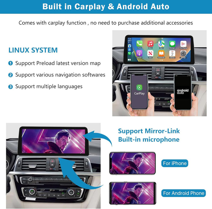 Ninetom Autoradio 12,3 Zoll Touchscreen mit kabellosem Carplay und Android Auto für 2013-2016 BMW 3e