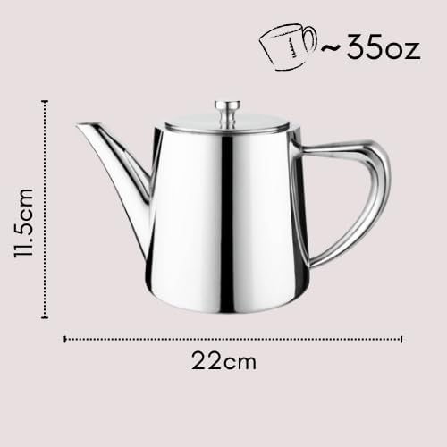 Café Olé DW-035 Derwent Teekanne, Edelstahl, 900 ml, 3 Tassen, hochglanzpoliert 35oz (900ml), 35oz (