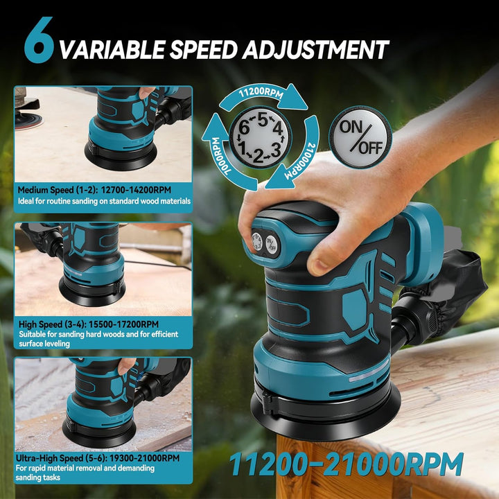 Bürstenloser Exzenterschleifer, kompatibel mit Makita 18V, 125 mm Brushelss Elektrischer Handschleif