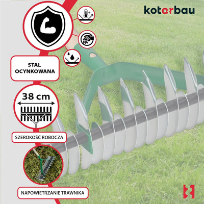 KOTARBAU® Schneidrechen 360 x 130 mm Rasenlüfter Kultivator Rasenbelüfter Rechen Handvertikutierer z