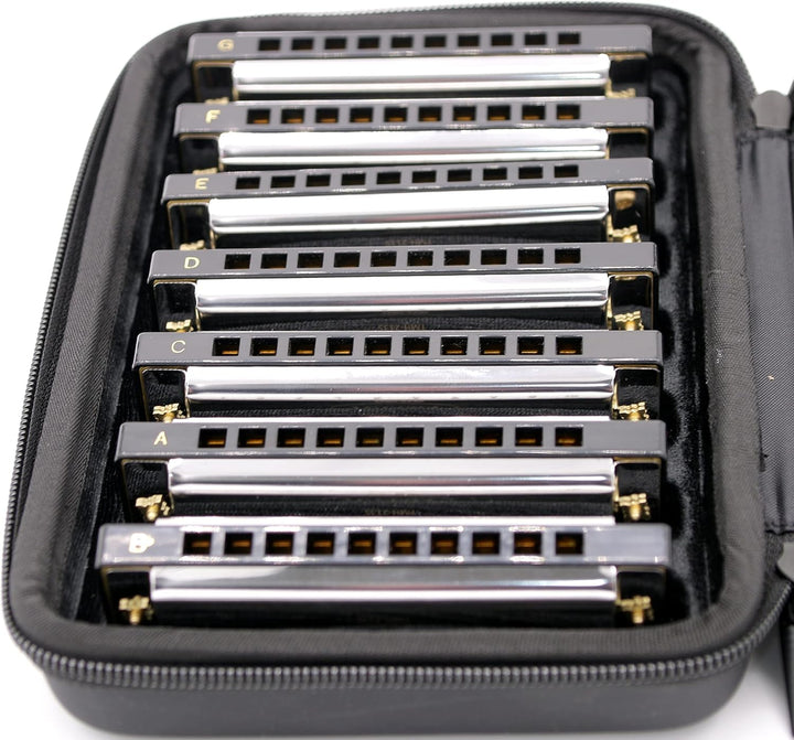 Tuyama® Mundharmonika-Set 7 Mundharmonikas im Koffer diatonisch verschiedene Tonarten C-D-E-F-G-A-Bb