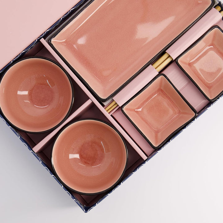 TOKYO design studio, Grau, Set mit 2 Teller + 2 Sauce Schalen + 2 Reis Schalen+ 2 Essstäbchen, 8-TLG