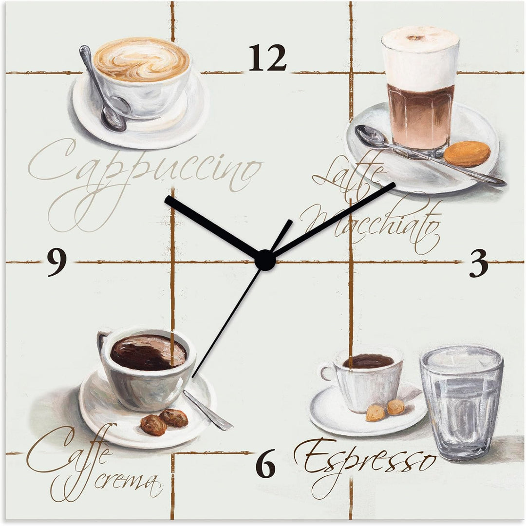 ARTLAND Wanduhr ohne Tickgeräusche Leinwand Funkuhr 30x30 cm Quadratisch Lautlos Cappuccino Kaffee C