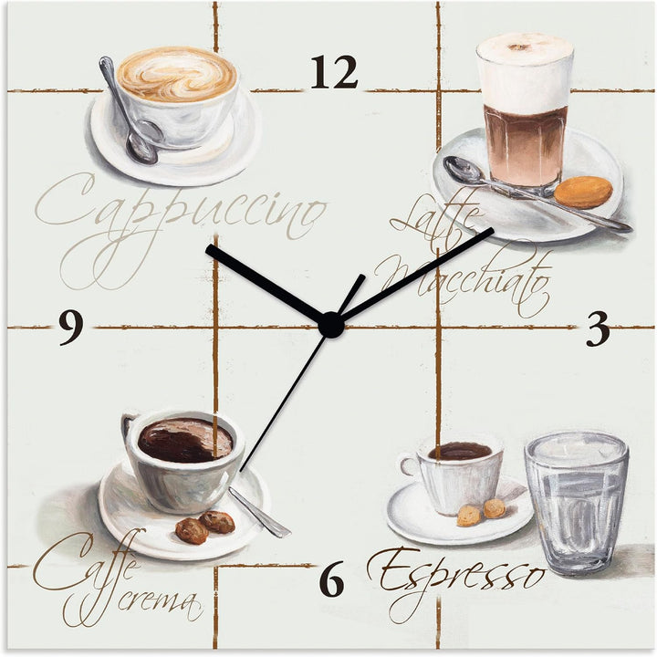 ARTLAND Wanduhr ohne Tickgeräusche Leinwand Quarzuhr 30x30 cm Quadratisch Lautlos Cappuccino Kaffee