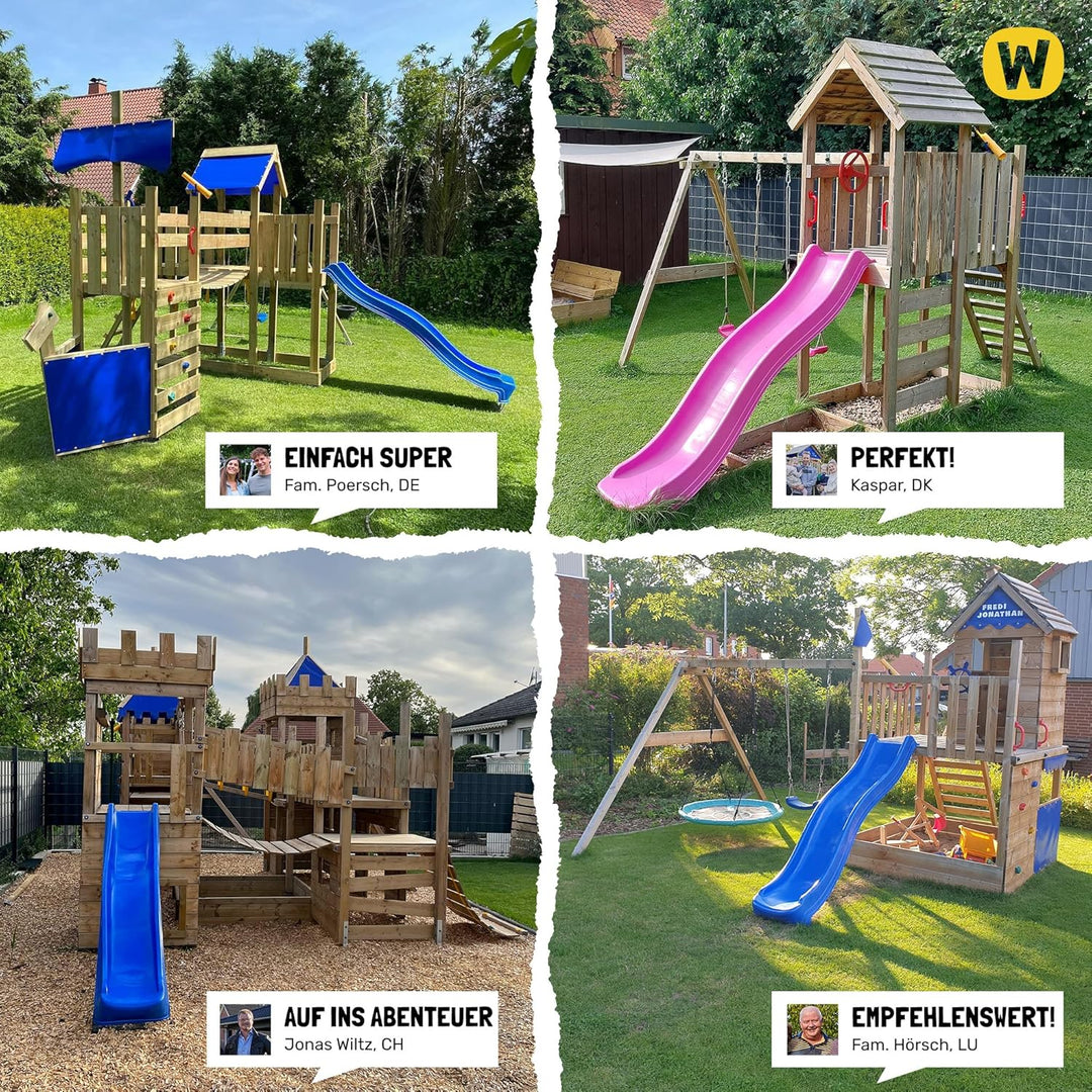 Wickey Spielturm Klettergerüst MultiFlyer Light, Schaukel & grüner Rutsche, Outdoor Kinder Klettertu
