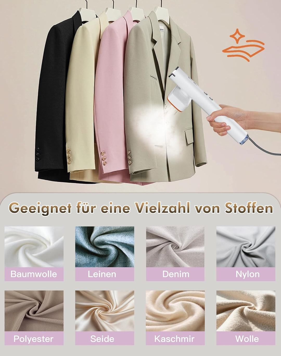Dampfglätter, 2-IN-1 Reisedampfglätter, 15s schnelles Aufheizen, 220–240V EU Spannung, 1200W Steamer