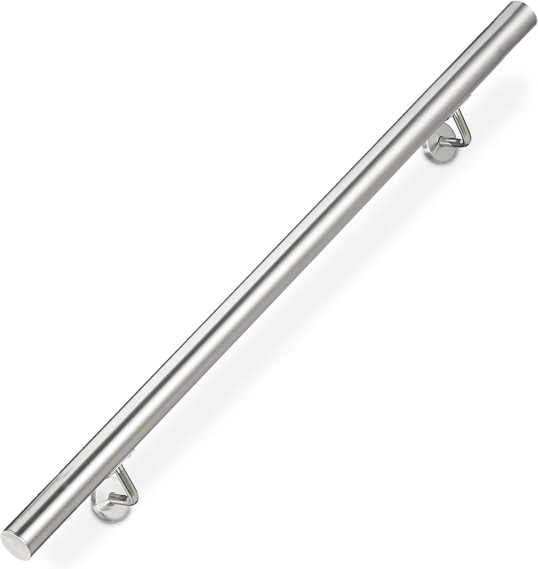 Relaxdays Handlauf, 304er Edelstahl, matt, rundes Treppengeländer, innen & aussen, 100 cm, Ø 42 mm,