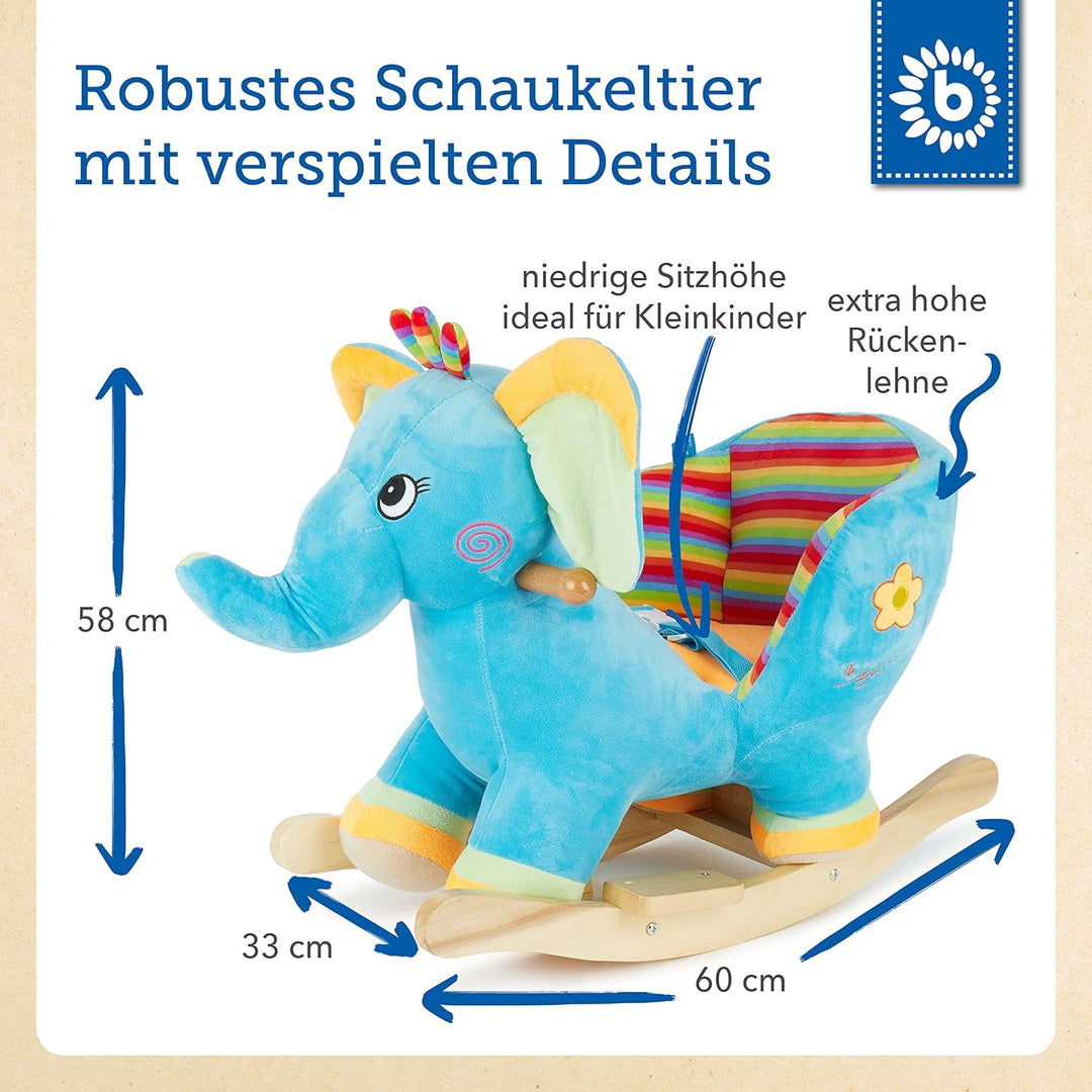 Bieco Plüsch Schaukeltier Elefant | Kinder Schaukelstuhl mit Sicherheitsgurt | Baby Schaukel | Schau