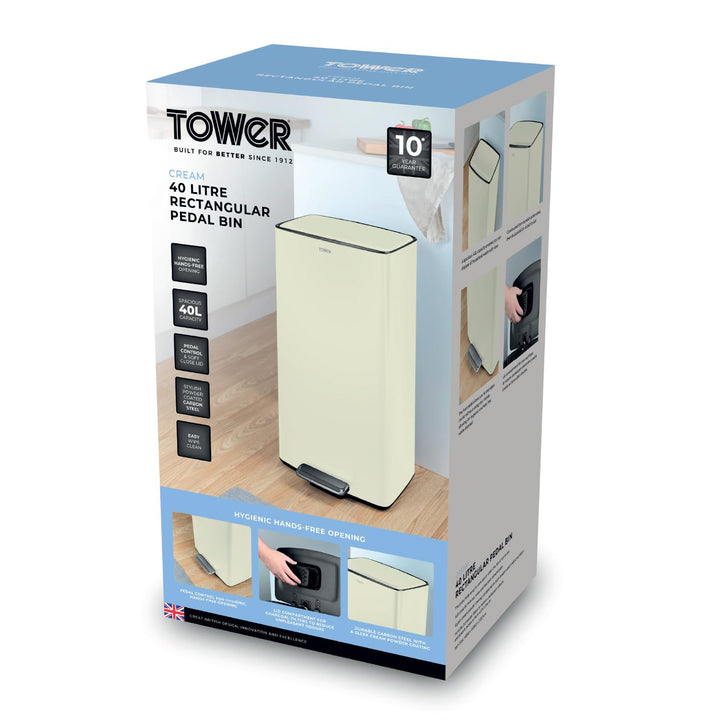 Tower T838020C Rechteckiger Treteimer mit herausnehmbarem Inneneimer und Filterfach, 40 l, robuster