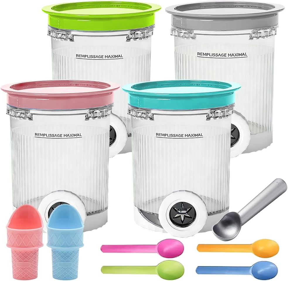 NAVESO 4 Stück Ersatz für Ninja Creami Deluxe Behälter, 500ML Eisbehälter für Ninja Creami NC700 NC7