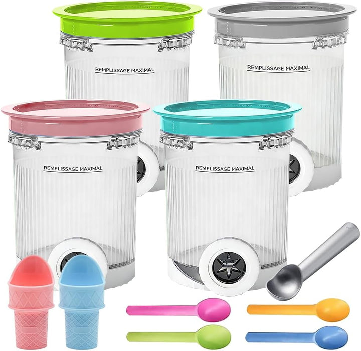NAVESO 4 Stück Ersatz für Ninja Creami Deluxe Behälter, 500ML Eisbehälter für Ninja Creami NC700 NC7