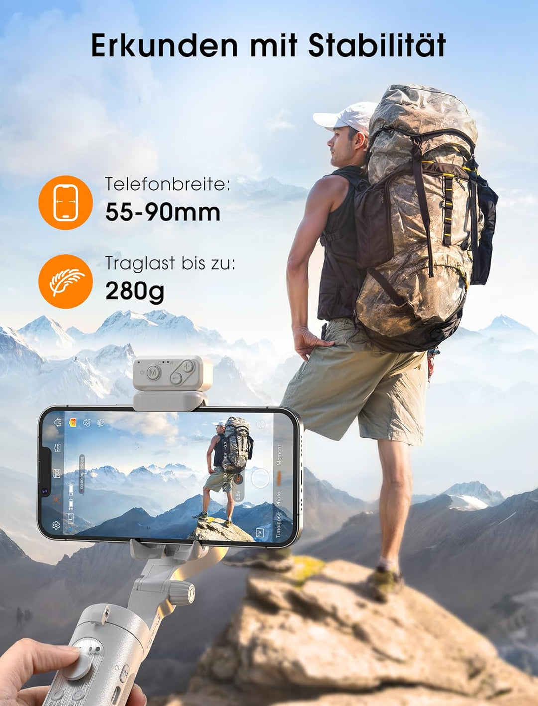 hohem iSteady XE Kit Gimbal Smartphone, Faltbarer Handy Gimbal mit Magnetischem Fülllicht, Gesichts/