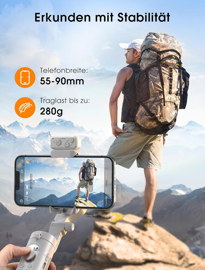 hohem iSteady XE Kit Gimbal Smartphone, Faltbarer Handy Gimbal mit Magnetischem Fülllicht, Gesichts/