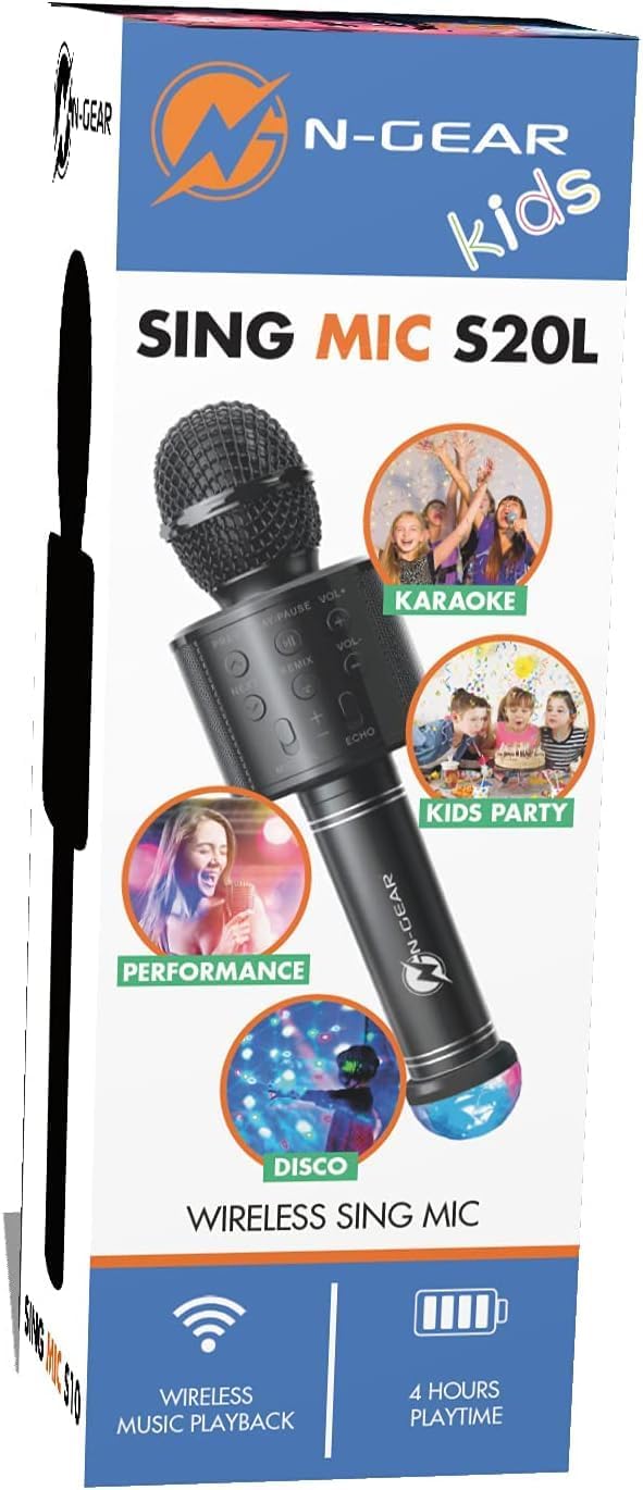 NGEAR SingMic S20L Bluetooth Karaoke Mikrofon mit 10W Max Leistung, 2 Zoll Lautsprecher, RGB Disco L