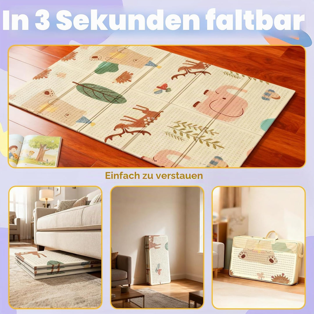 Huracan Spielmatte Baby 180x120cm, Extra Dicke 1cm Weiche Krabbelmatte Baby, Faltbar Beidseitig Krab
