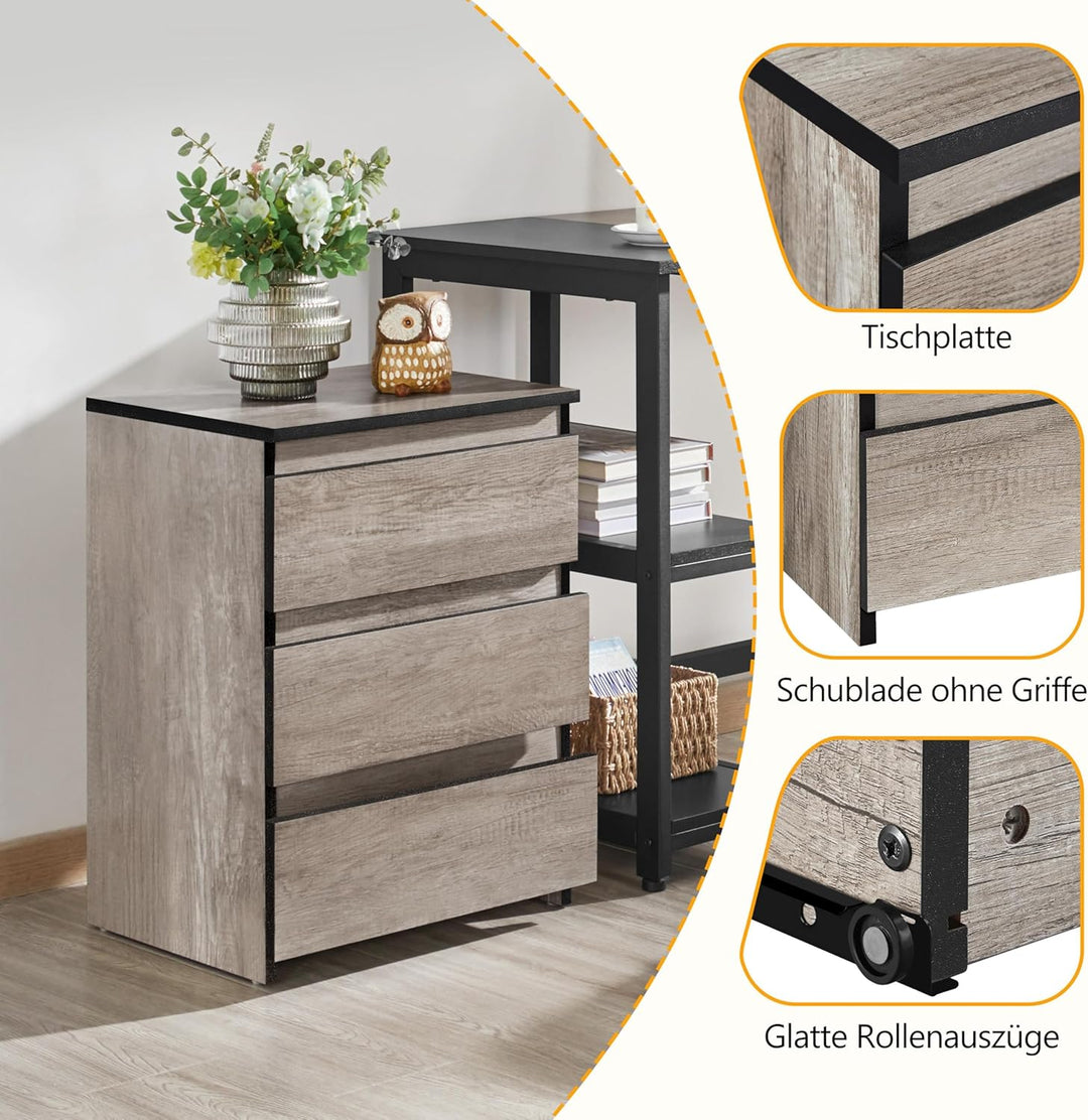 Yaheetech Nachttisch Nachtschrank Boxspringbett Nachtkommode mit 3 Schubladen Moderner Beistelltisch