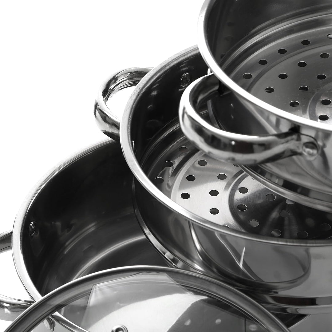 Premier Housewares Dampfgarer, Edelstahl, Glasdeckel, 28*22*22, Silver, 0408129 Dampfer, Dampfer