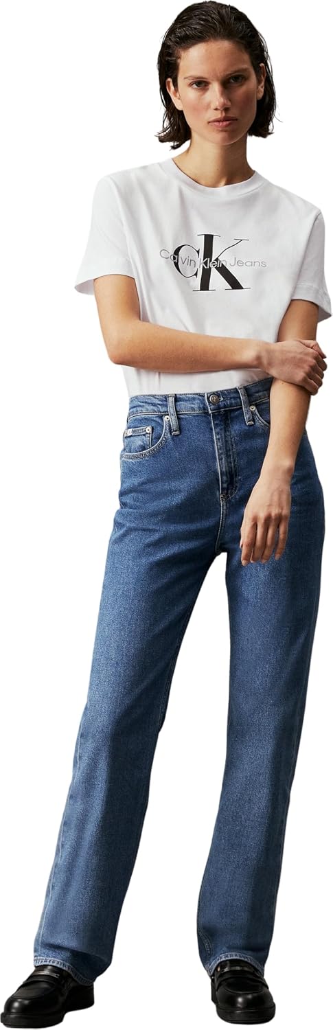 Calvin Klein Damen T-Shirt Kurzarm Core Monologo Rundhalsausschnitt XXL Weiss (Bright White), XXL We