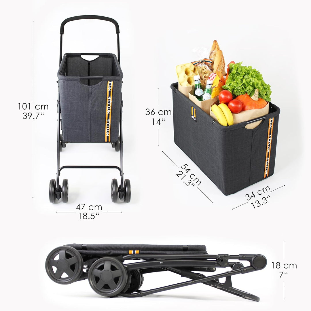 My Duque - Mila – Moderner Einkaufswagen bis zu 15 kg, einfach Faltbarer Einkaufstrolley mit Bremse,