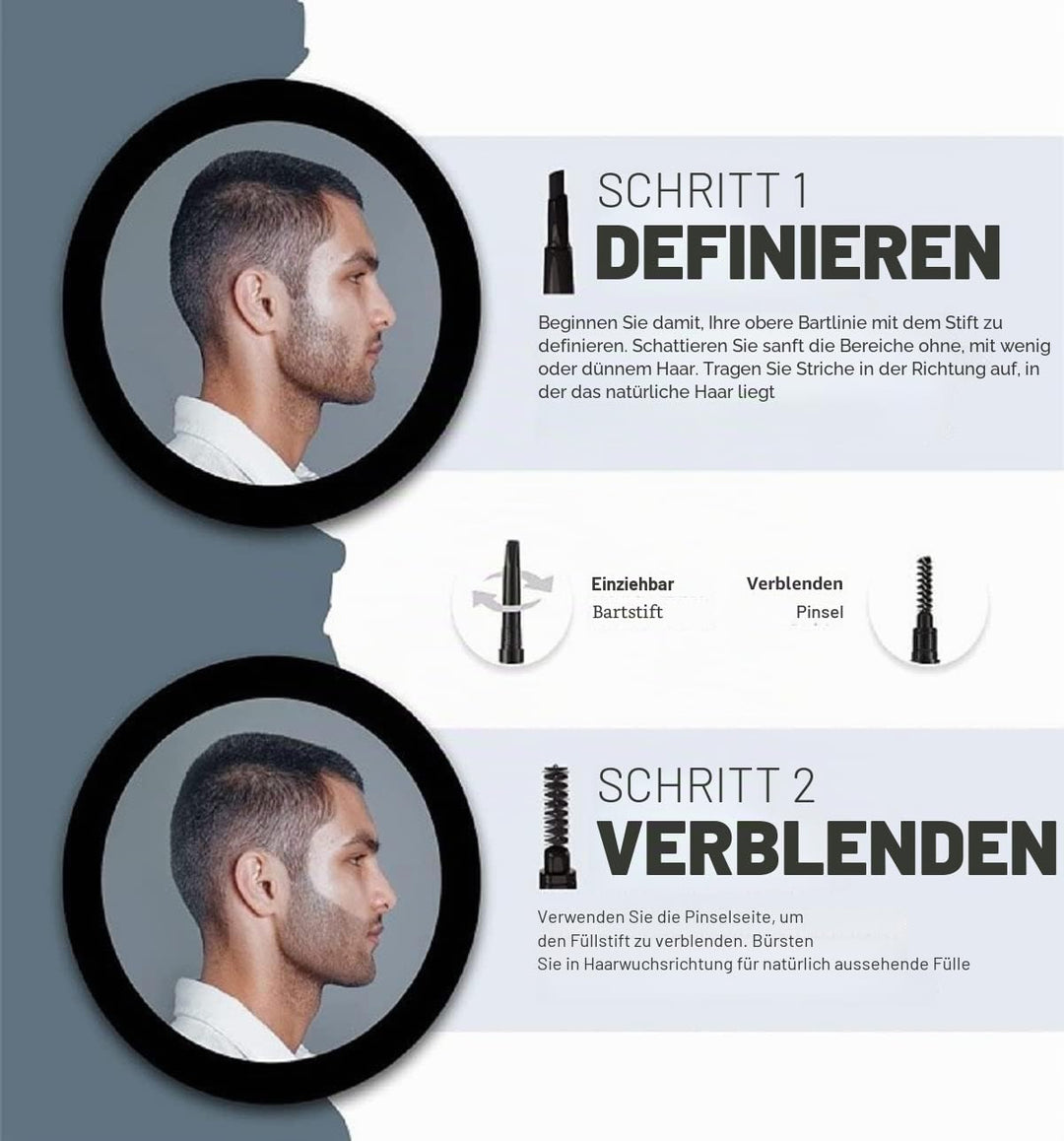 VOID Homme Bartstift (4er-Set, Schwarz) Herren Bartfüller und Bartstift, Bart Farbe Schwarz und Bart