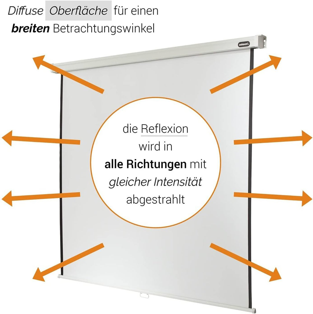 celexon manuell ausziehbare Heimkino- und Business-Beamer-Leinwand 4K und Full-HD Rollo-Leinwand Pro