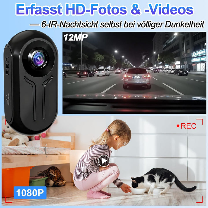 Helmcam Mini, 1080P Action Cam Motorrad, Nachtsicht &amp; Magnet