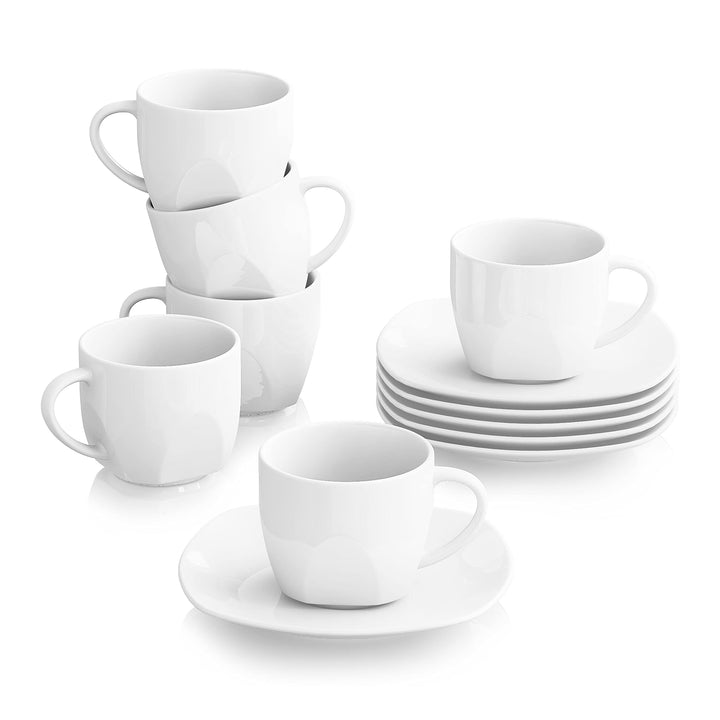 MALACASA, Serie Elisa, 12tlg. Set Cremeweiss Porzellan Kaffeeservice Kaffeebecher Set, Kaffeetassen